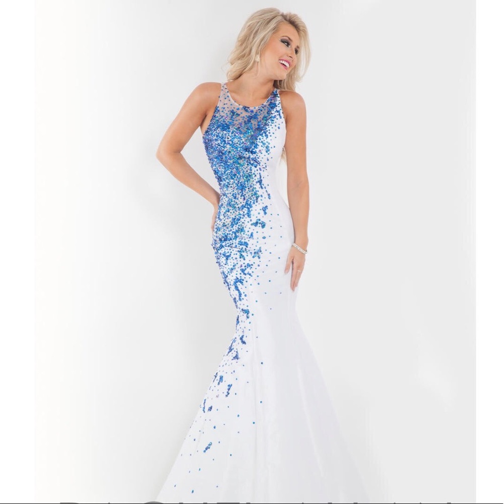 Rachel Allan White & Blue Prom Dress